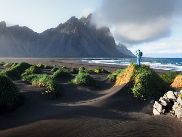 Vestrahorn mountain rising over the black beach at Stokksnes